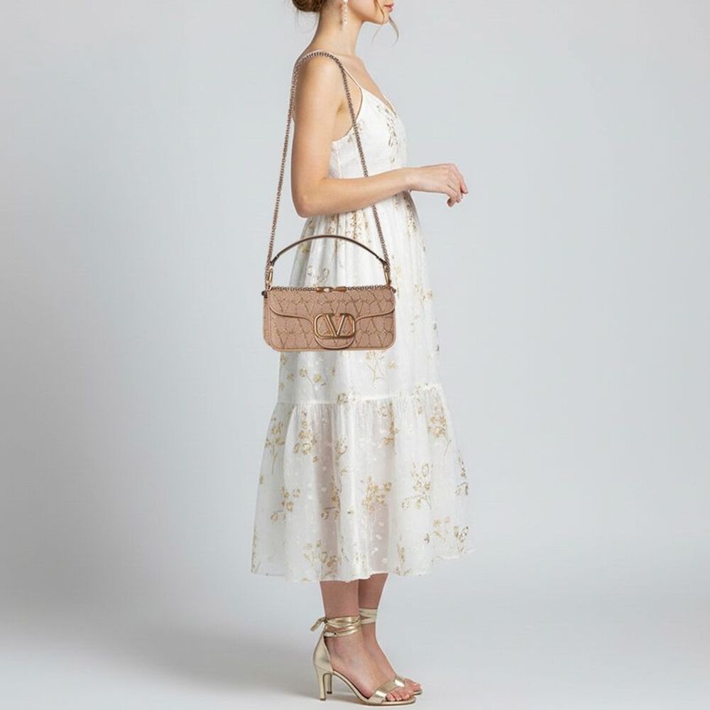 Valentino Loco Dusty Pink/gold Iconographe Canvas Flap Bag - Picture 2 of 7